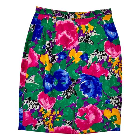 Vintage 100% Silk Floral Pencil Skirt Size 2 Multicolor High Waist Made in Korea - Picture 2 of 9